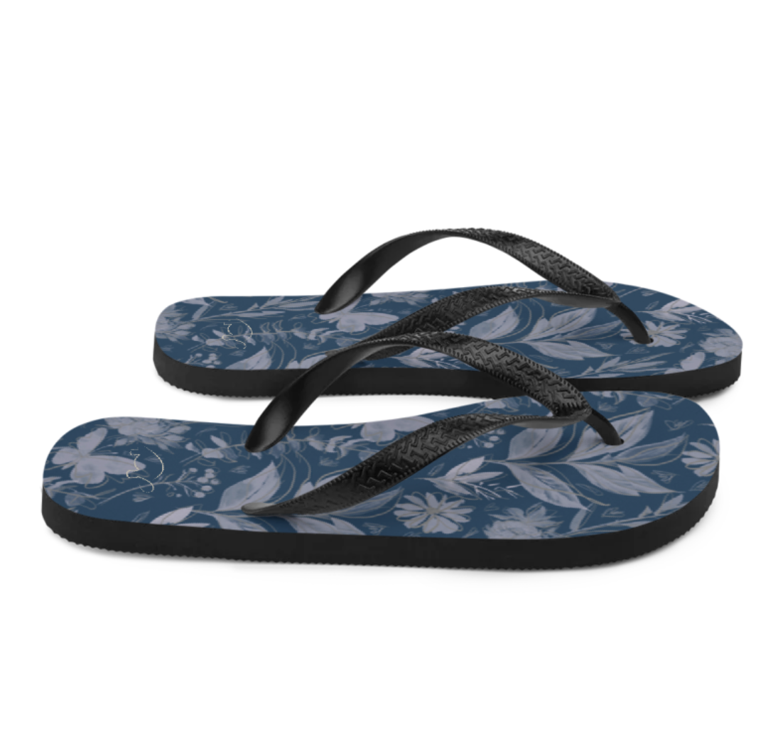 Watercolor Blue Women's Flip Flops. Houston Collection. Design hand-painted by the Designer Maria Al