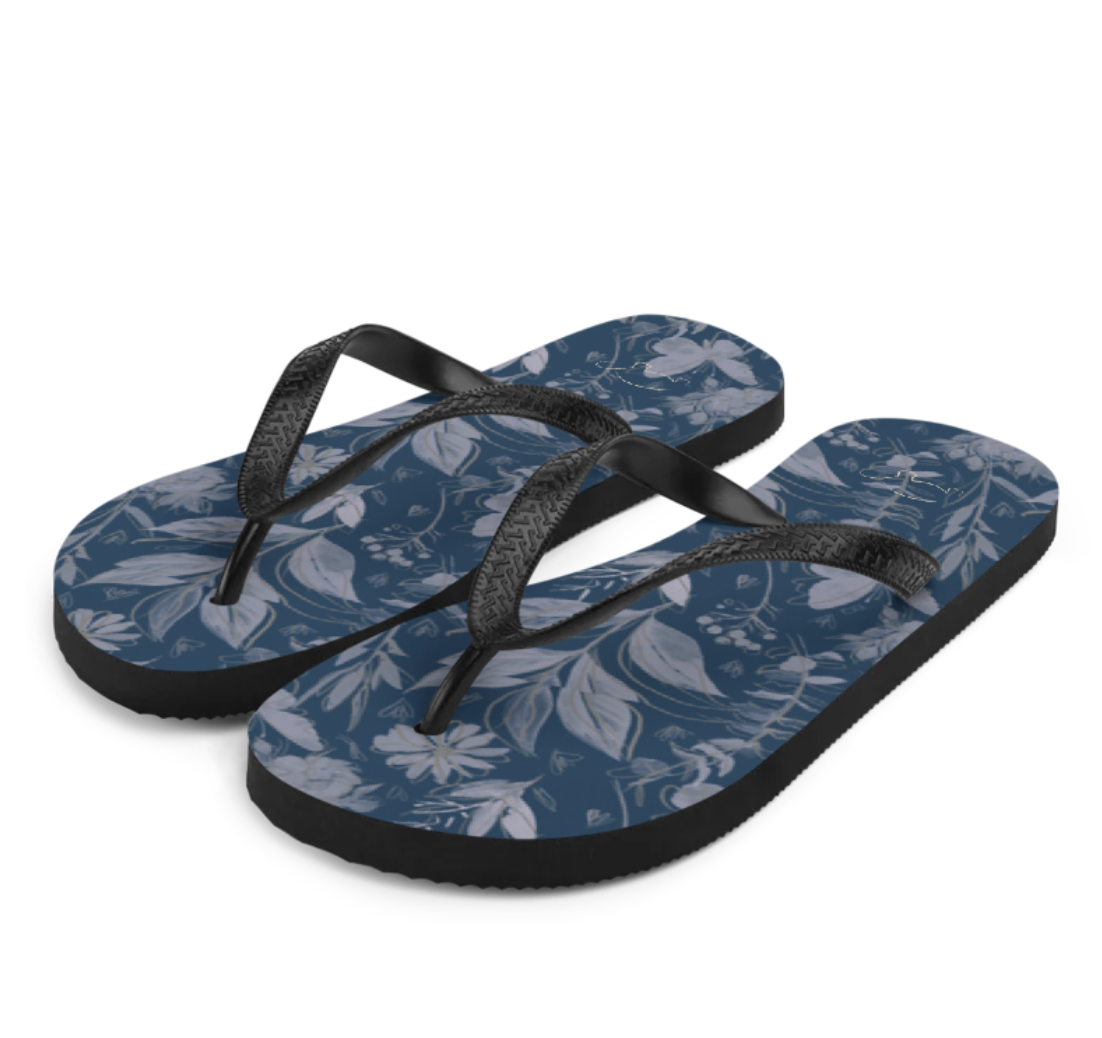 Watercolor Blue Women's Flip Flops. Houston Collection. Design hand-painted by the Designer Maria Al