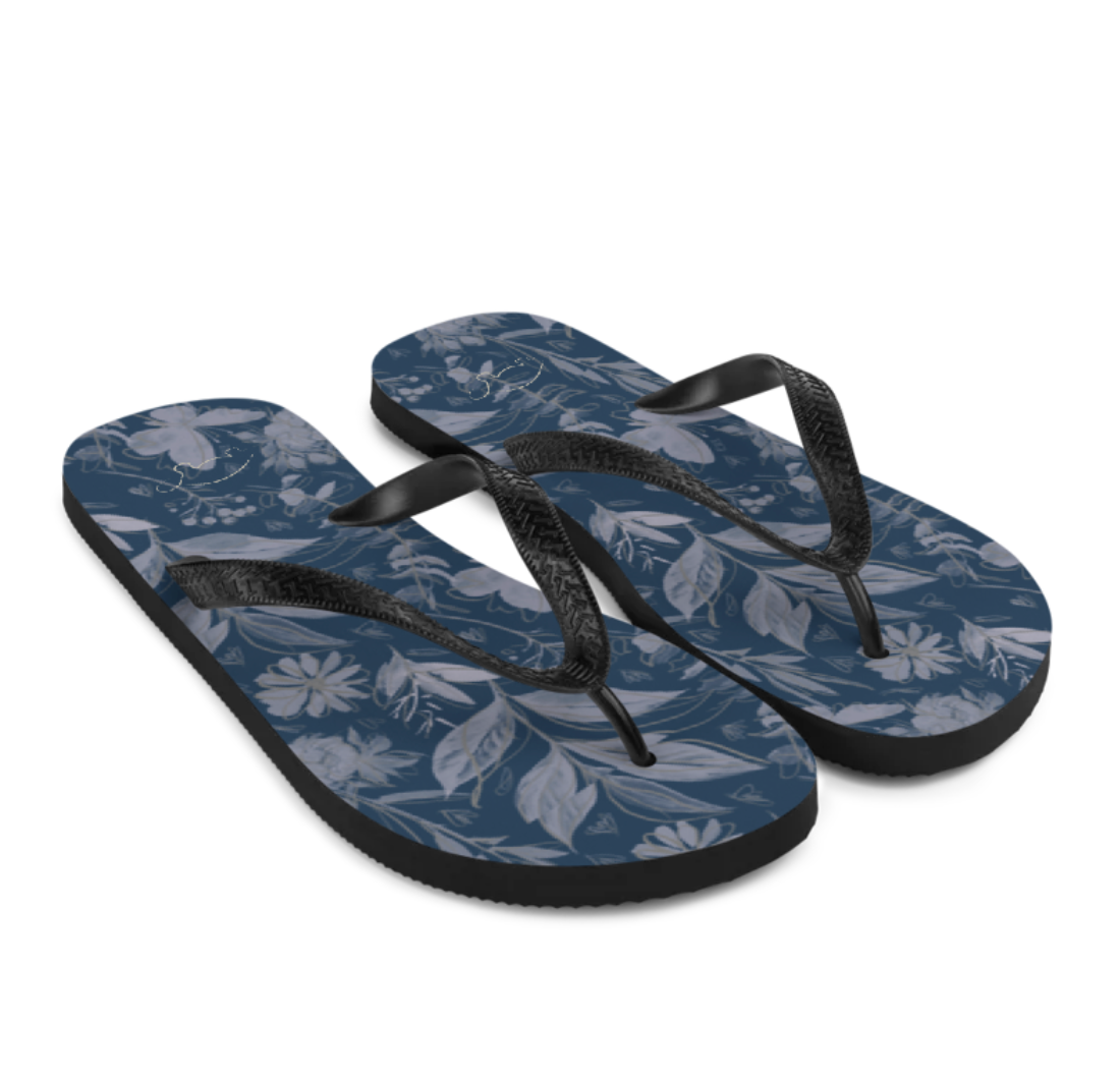 Watercolor Blue Women's Flip Flops. Houston Collection. Design hand-painted by the Designer Maria Al