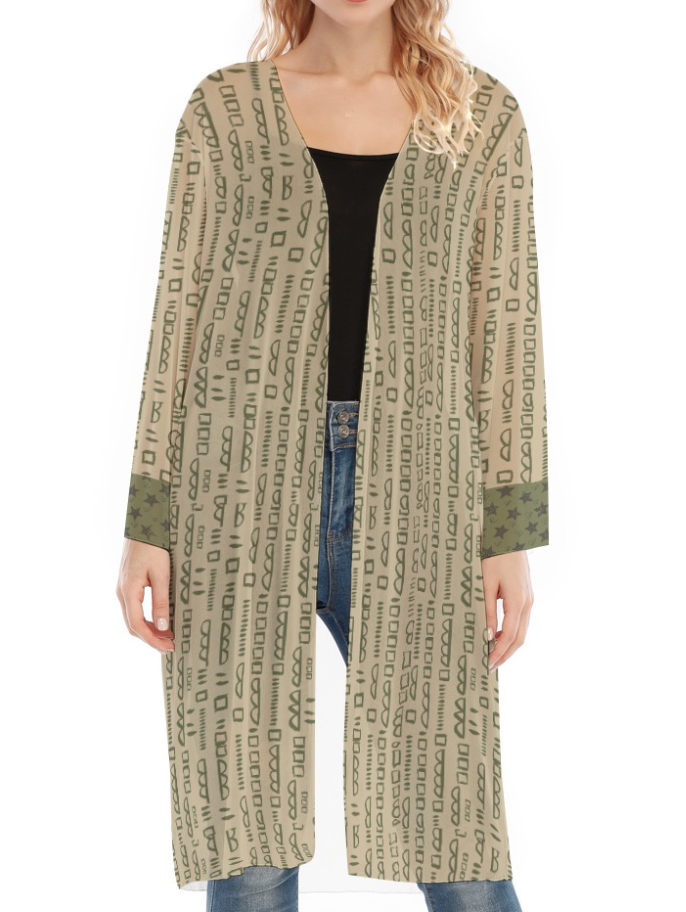 Beige & Green Long Sleeve Mesh Cardigan. Miami Collection