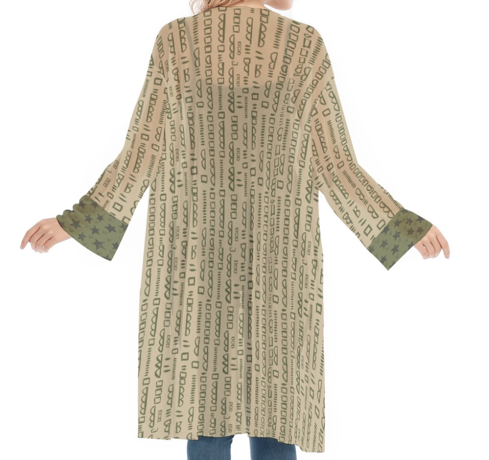 Beige & Green Long Sleeve Mesh Cardigan. Miami Collection