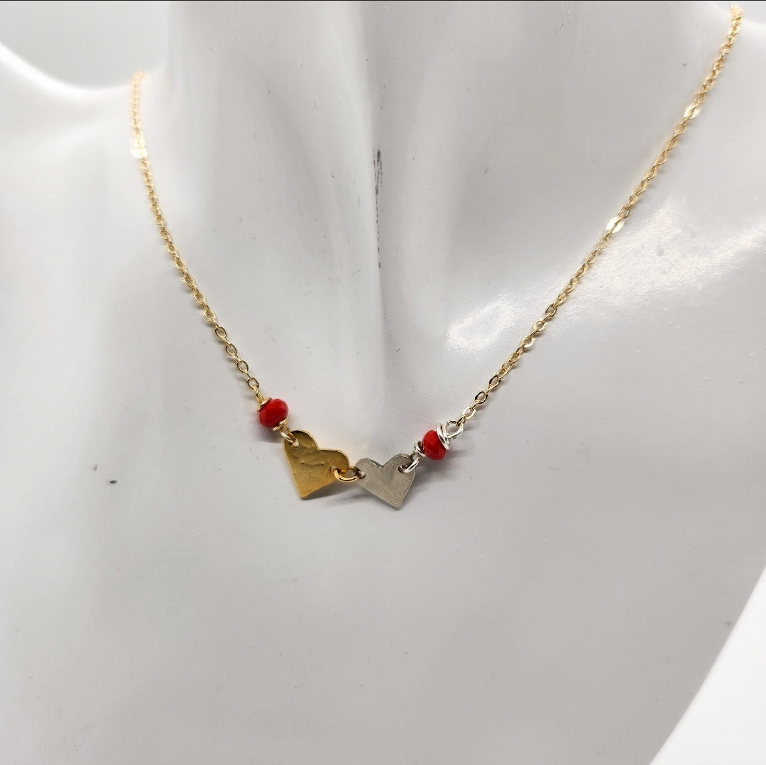 Gold Necklace. Doble heart. For special occasions. Handmade. Gold plated