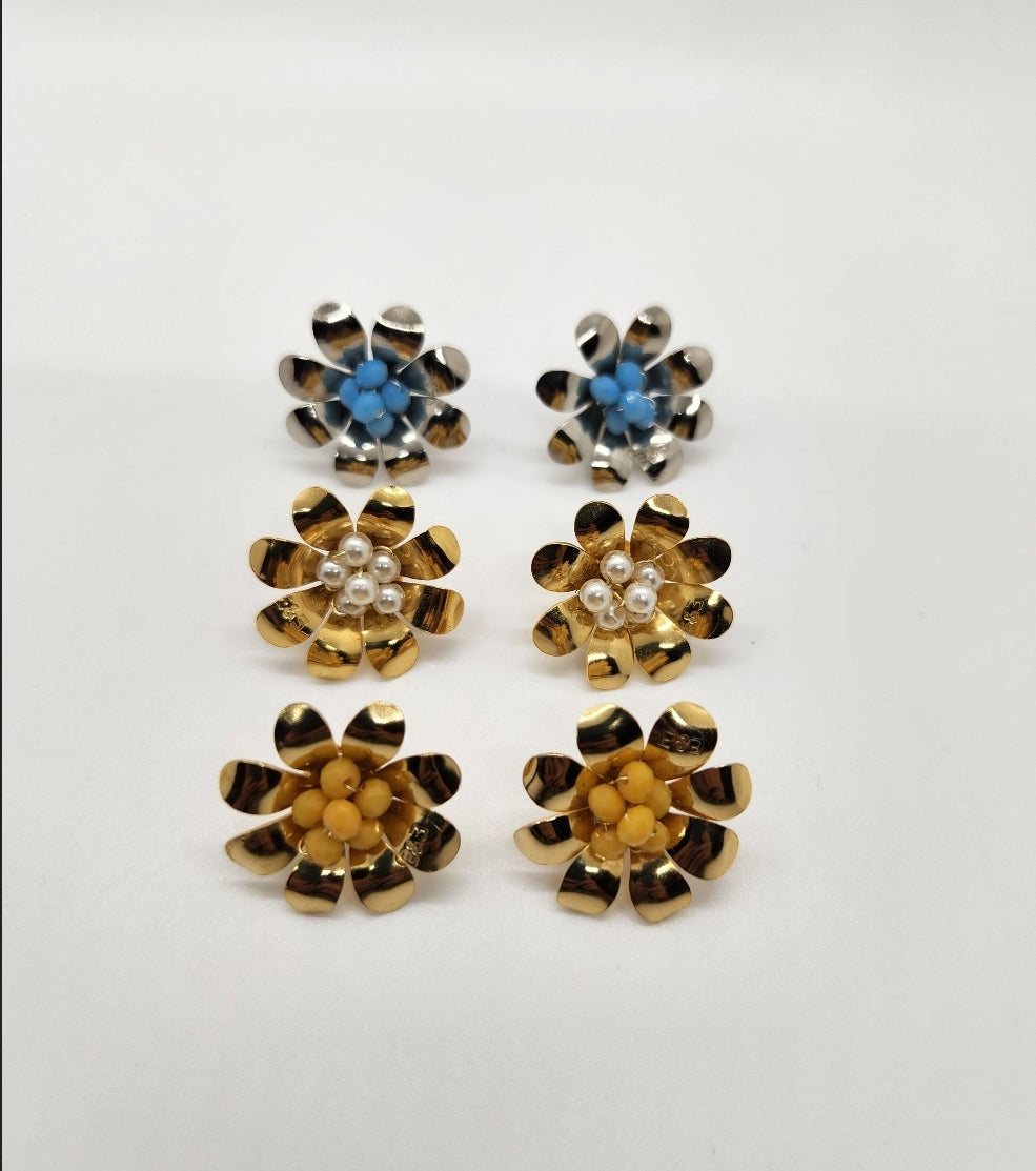 Blue Margarita flower earrings. Handmade. hoop earrings Everyday earrings. Christmas Gift for her