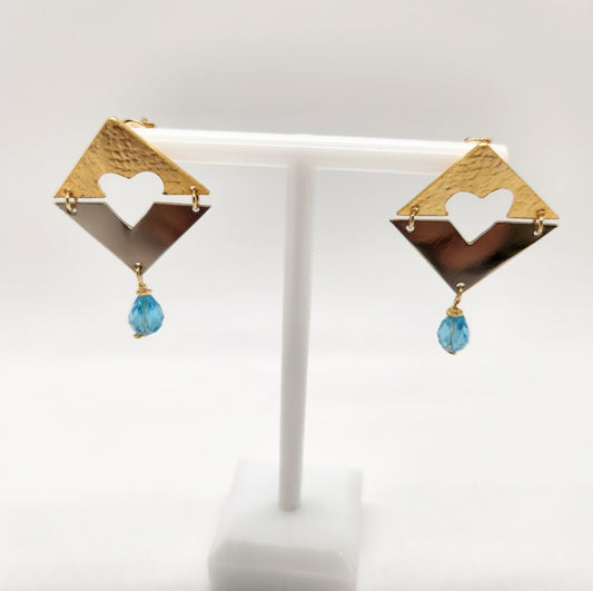 Cube inner heart earrings. Hand made. Handmade. Hoop earrings. Everyday earrings. Christmas Gift for her