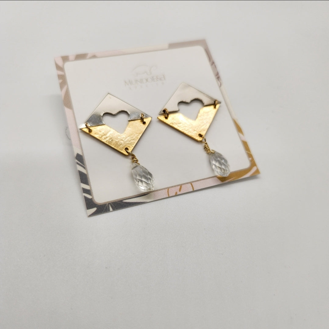 Cube inner heart earrings. Hand made. Handmade. Hoop earrings. Everyday earrings. Christmas Gift for her