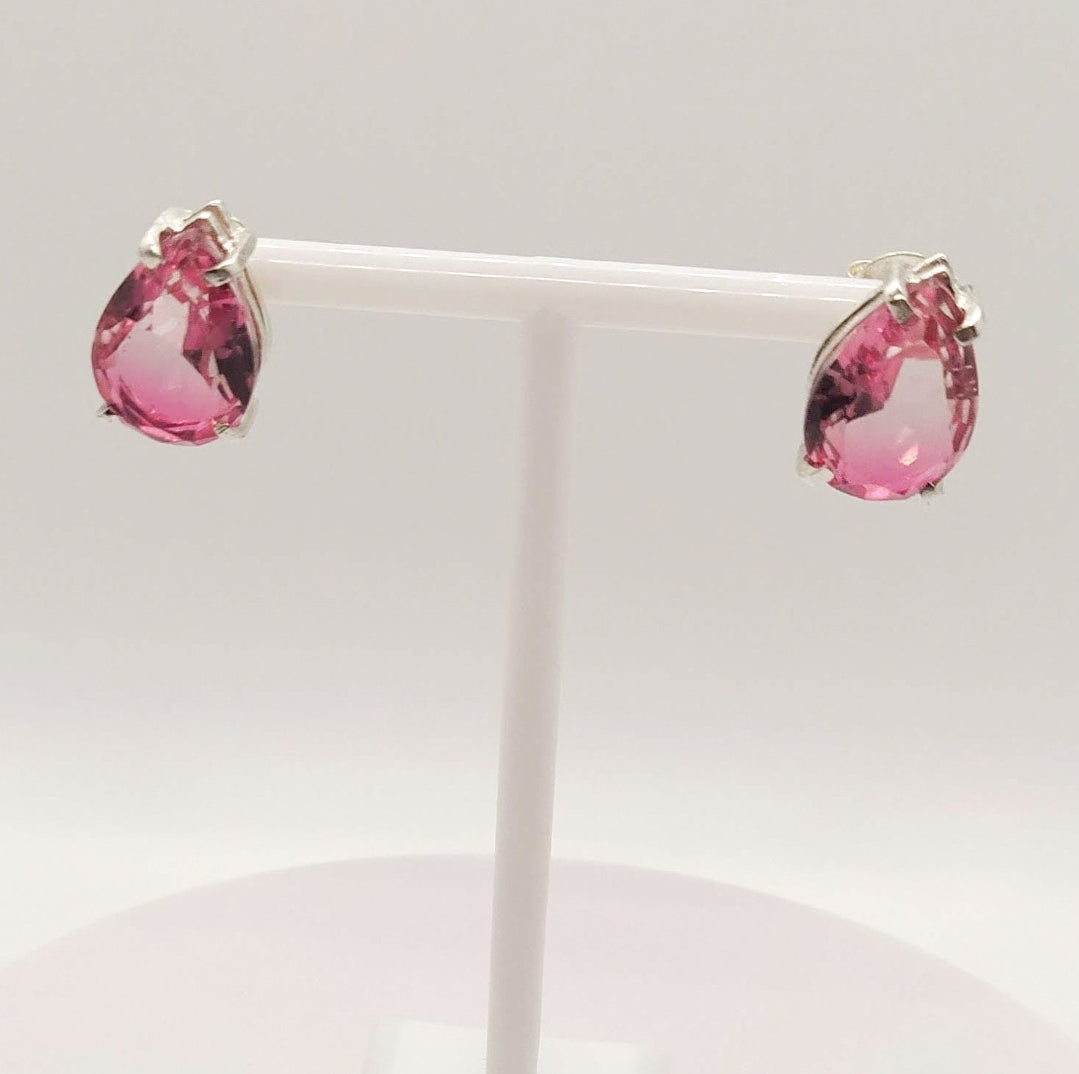 Teardrop Pink Crystal Earrings. Silver plated. Top goldsmith handmade cool design. Gift for girlfriend. Bridal Earrings