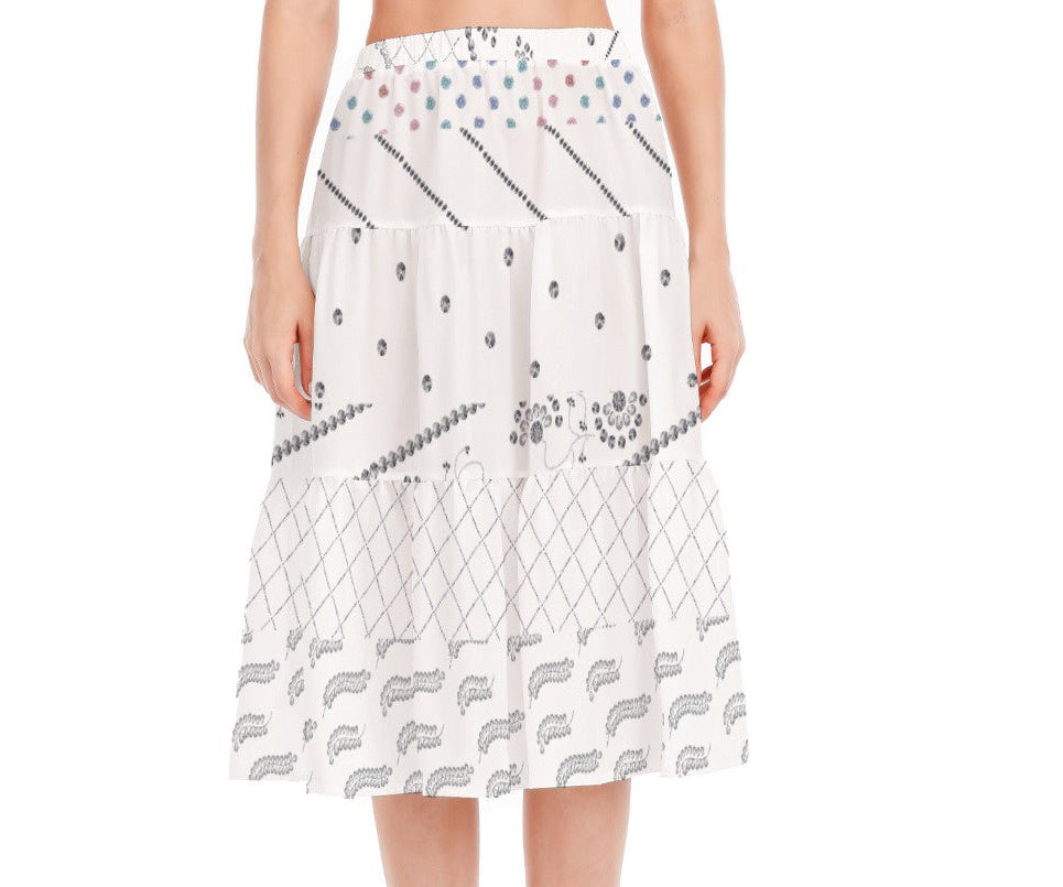 White Luminance Stitched Pleated Chiffon Skirt