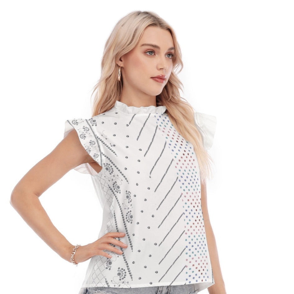 White Luminance Blouse With Ruffle Collar And Sleeve