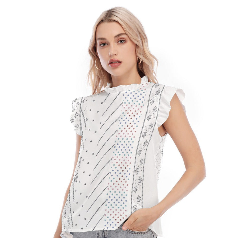 White Luminance Blouse With Ruffle Collar And Sleeve