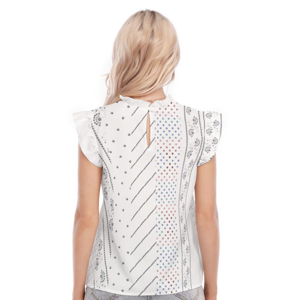 White Luminance Blouse With Ruffle Collar And Sleeve