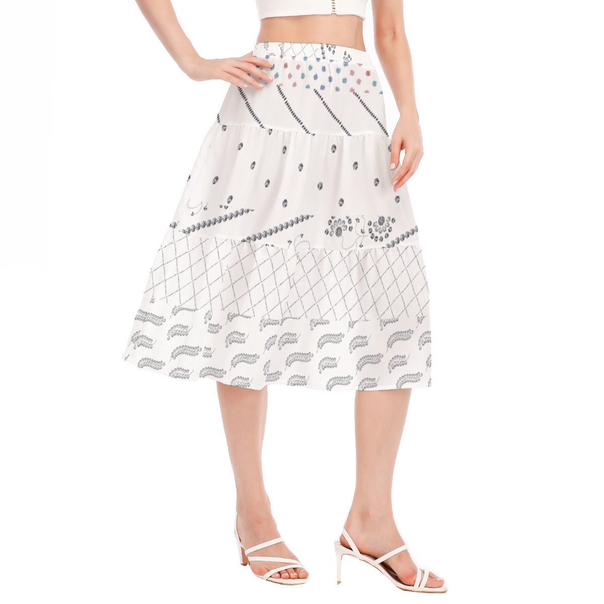 White Luminance Stitched Pleated Chiffon Skirt