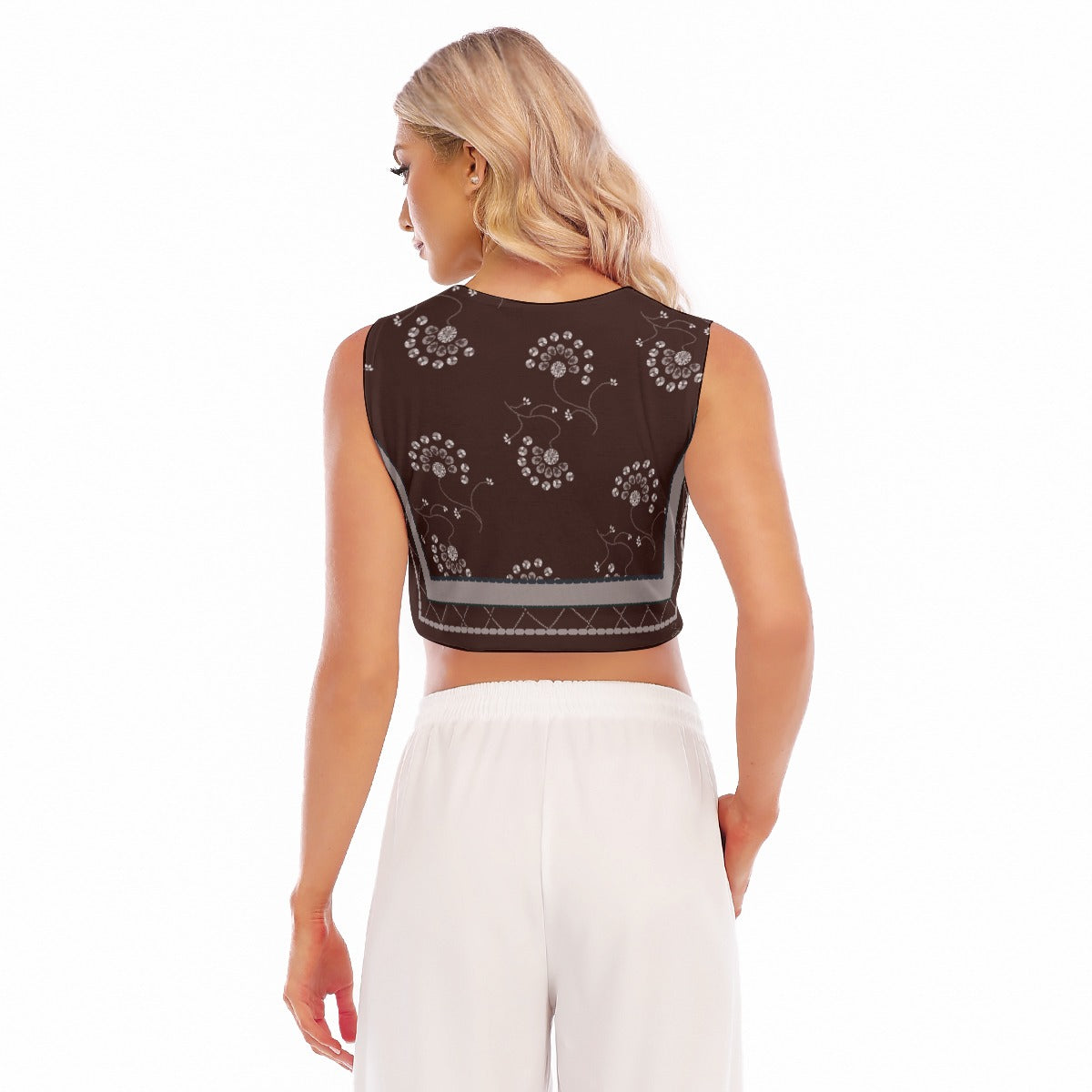 Wine and beige Sleeveless Crop Top Luminance