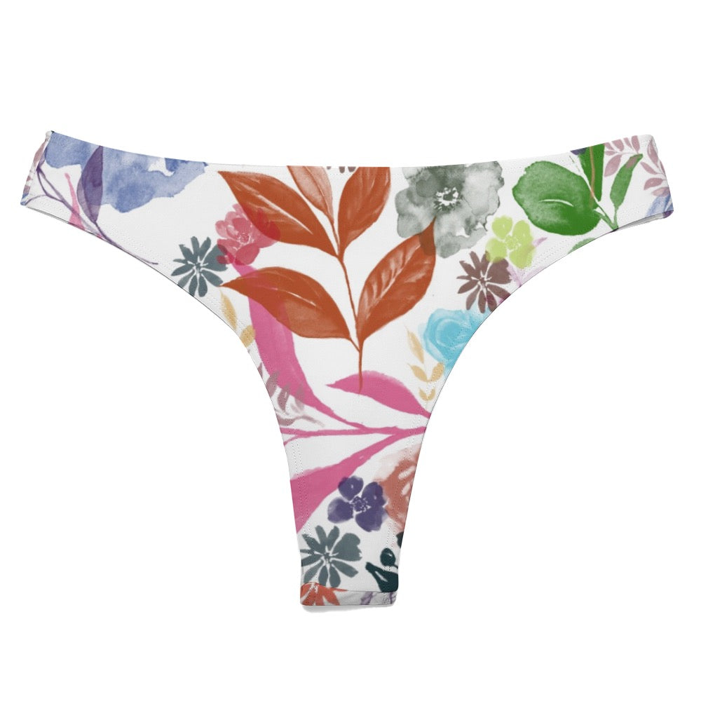 Watercolor Flowers Swimwear Thong. Houston collection. Design hand-painted by the Designer Maria Alejandra Echenique