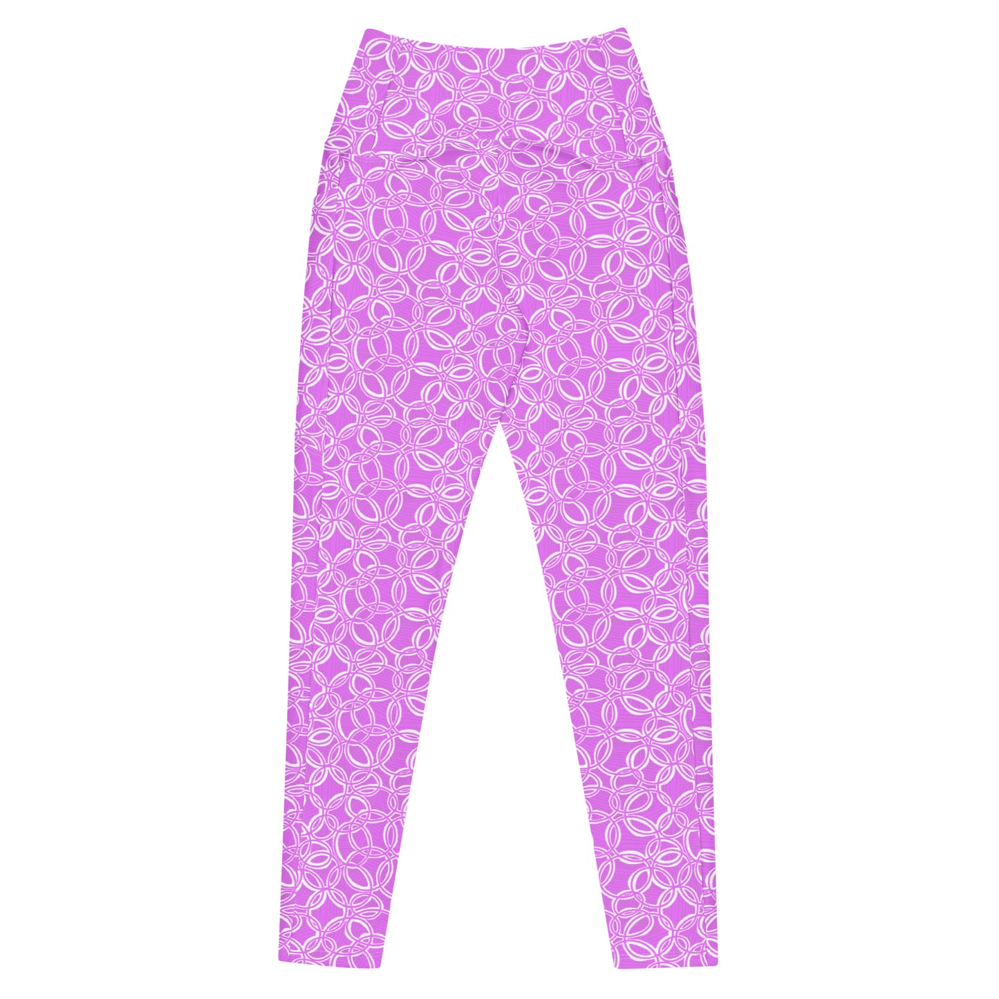 Geometric Pink Leggings with pockets. Design hand-painted by the Designer Maria Alejandra Echenique