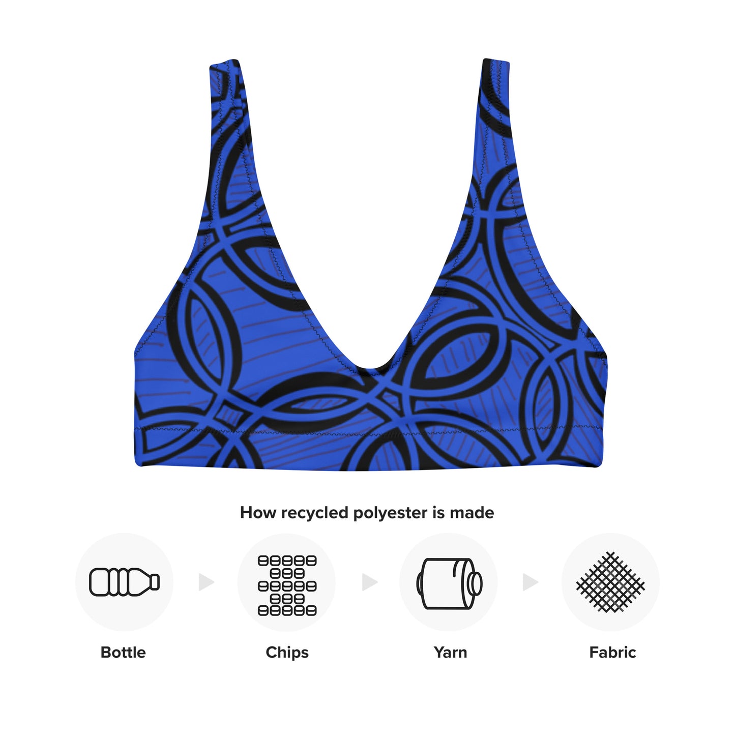 Geometric Blue padded bikini top. Sports Bra. Bra. Design hand-painted by the Designer Maria Alejandra Echenique