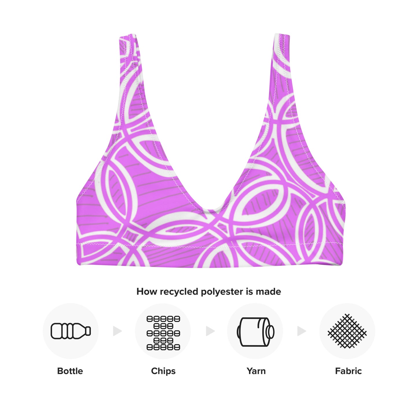 Geometric Pink padded bikini top. Sports bra. Bra. Design hand-painted by the Designer Maria Alejandra Echenique