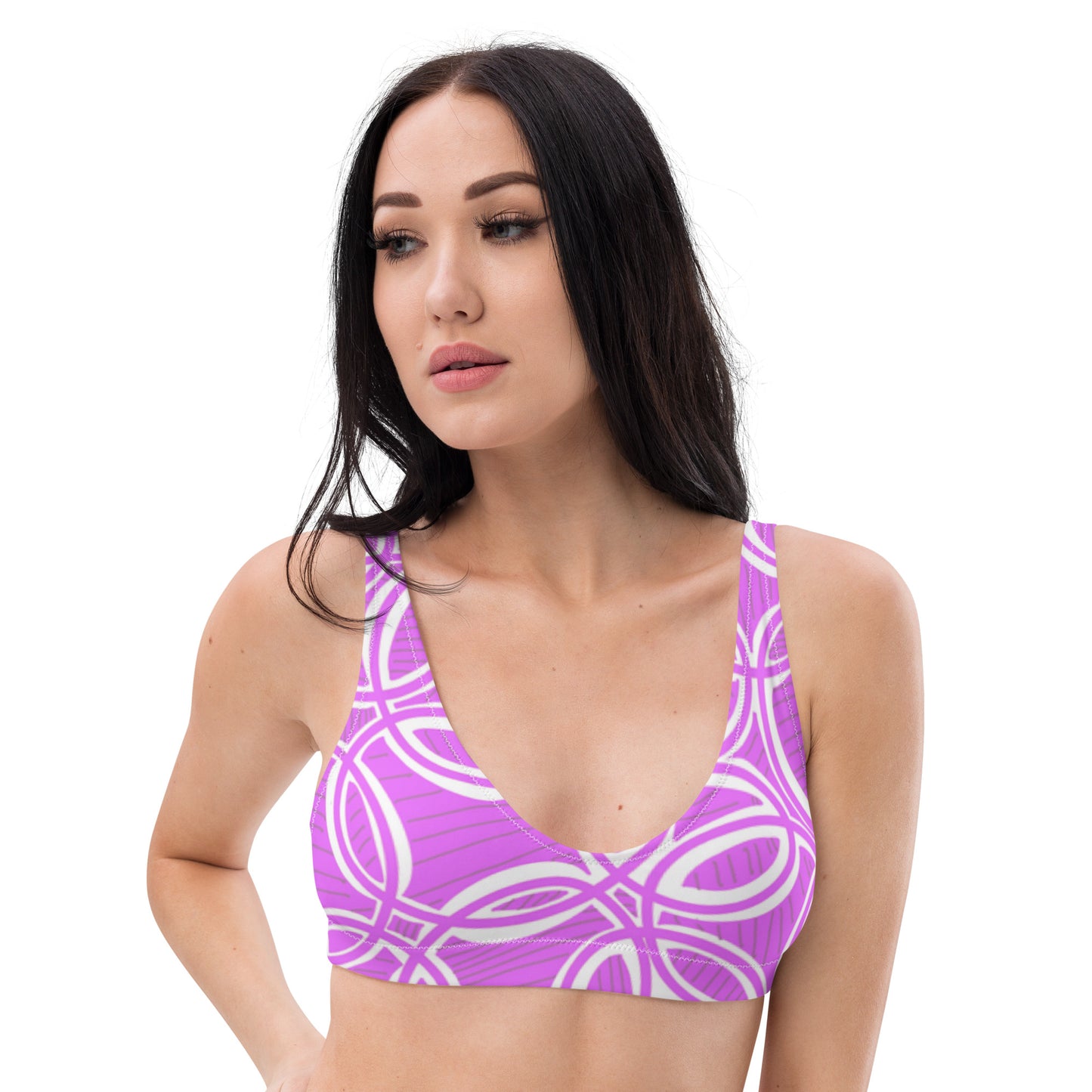 Geometric Pink padded bikini top. Sports bra. Bra. Design hand-painted by the Designer Maria Alejandra Echenique