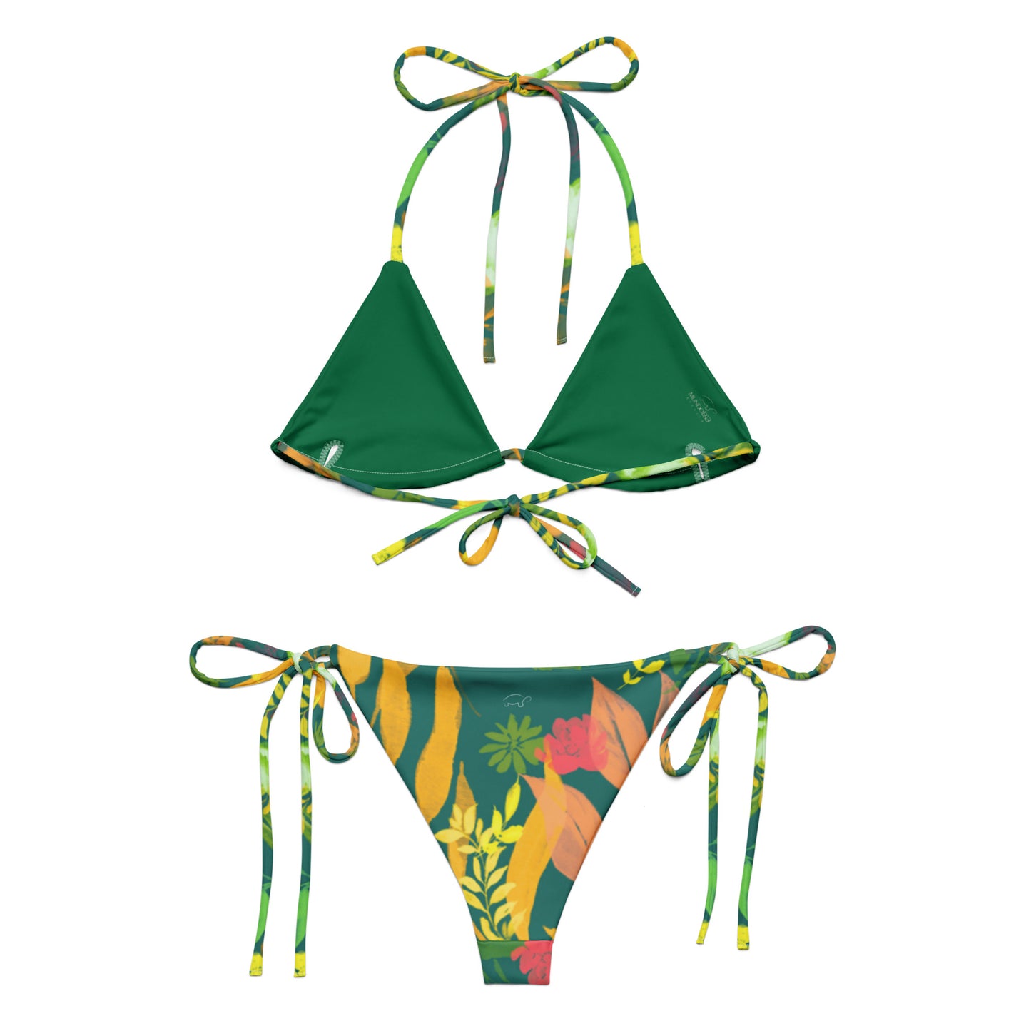 Multicolor Flowers green string bikini. Design hand-painted by the Designer Maria Alejandra Echenique