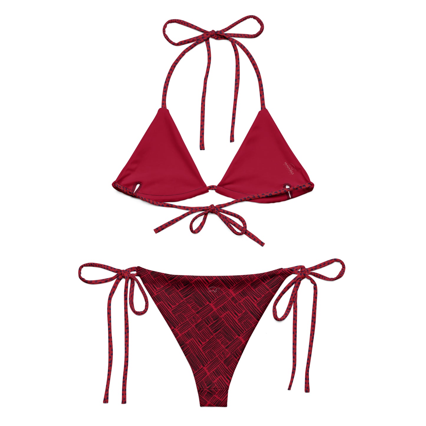 Caracas Collection Red recycled string bikini. Design hand-painted by the Designer Maria Alejandra Echenique