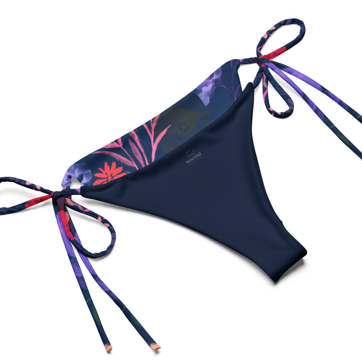 Multicolor Flowers Blue and multicolor recycled string bikini. Houston Collection. Design hand-painted by the Designer Maria Alejandra Echenique