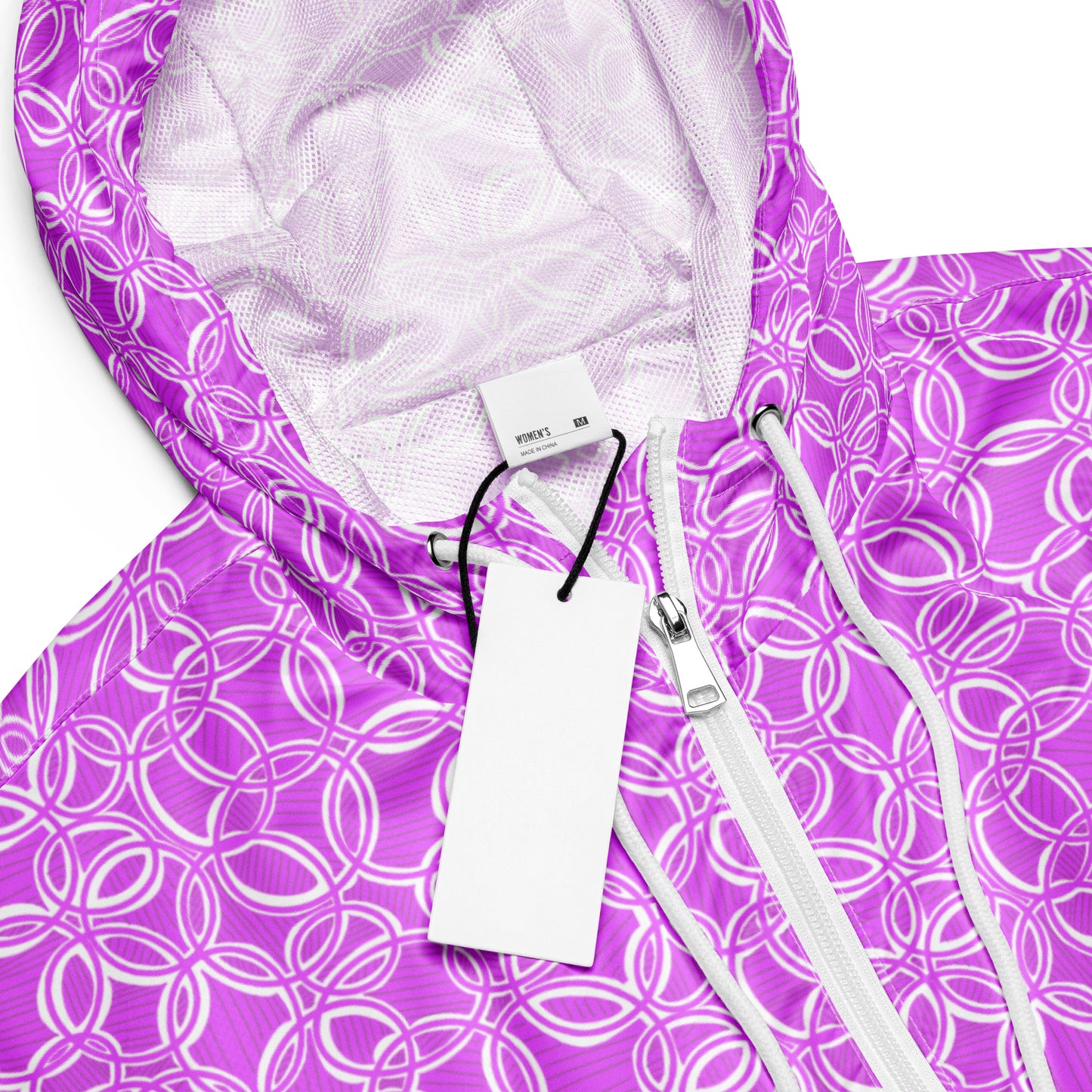 Geometric Pink Women’s cropped windbreaker. Design hand-painted.