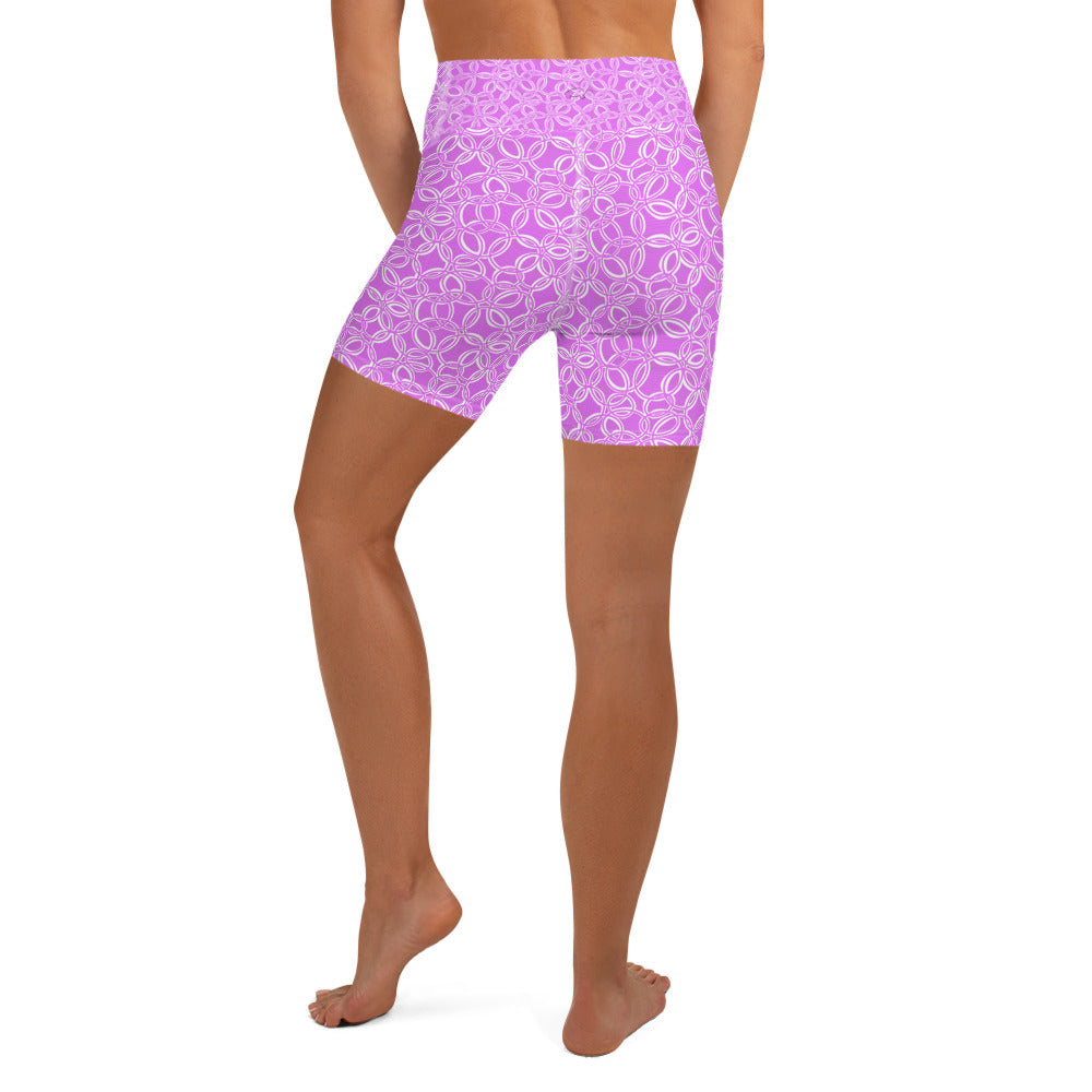 Geometric Pink Yoga Shorts. Biking shorts. Design hand-painted by the Designer Maria Alejandra Echenique
