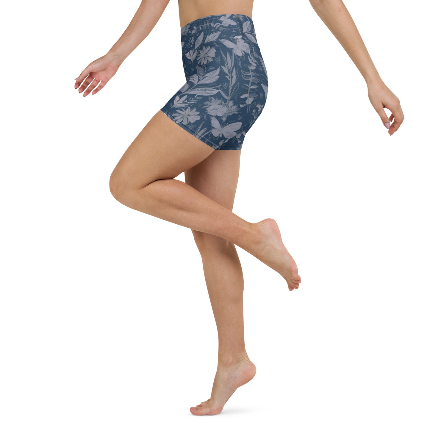 Watercolor Blue Yoga Shorts. Houston Collection. Design hand-painted by the Designer Maria Alejandra Echenique