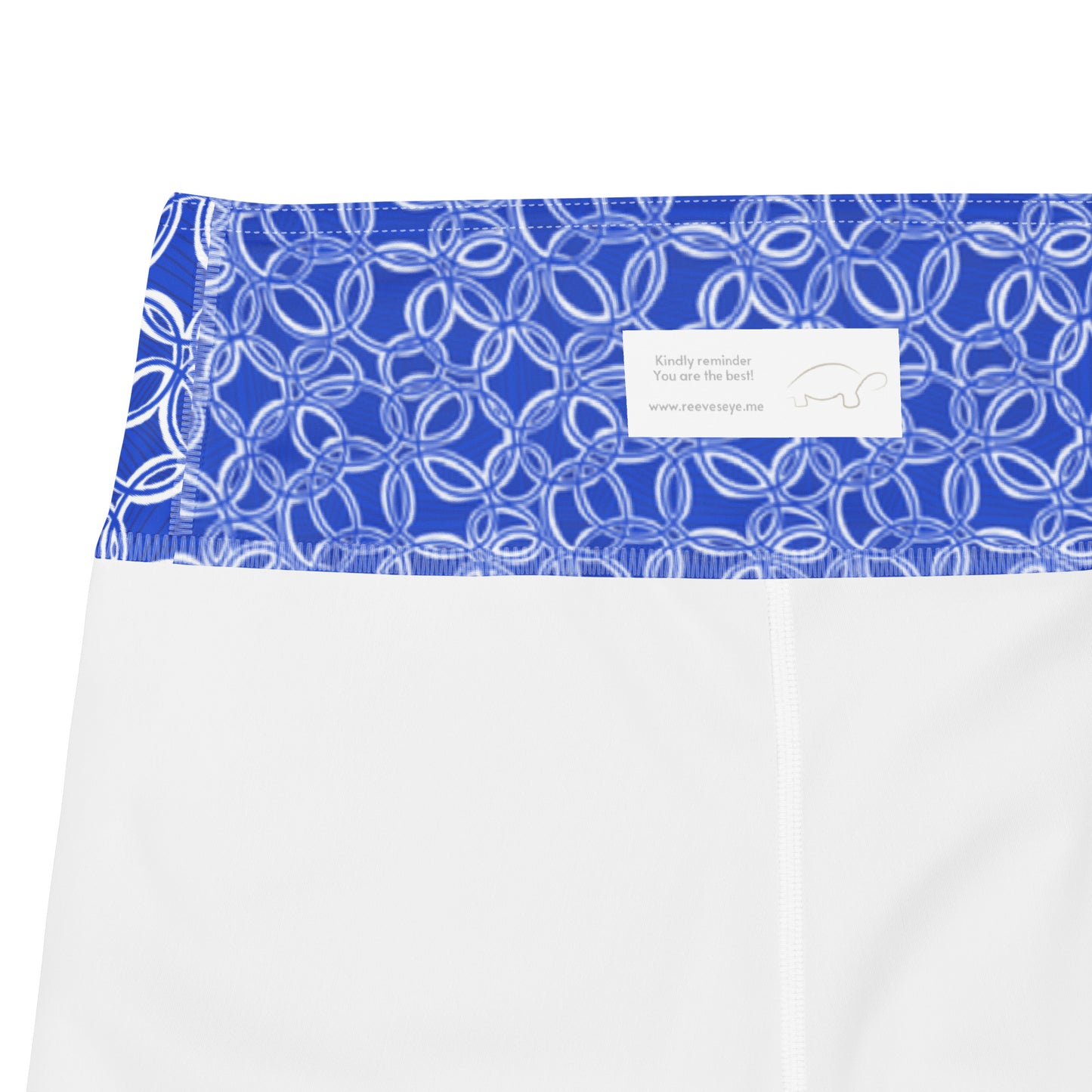 Geometric Blue/White Yoga Shorts. Biking shorts. Design hand-painted by the Designer Maria Alejandra Echenique.