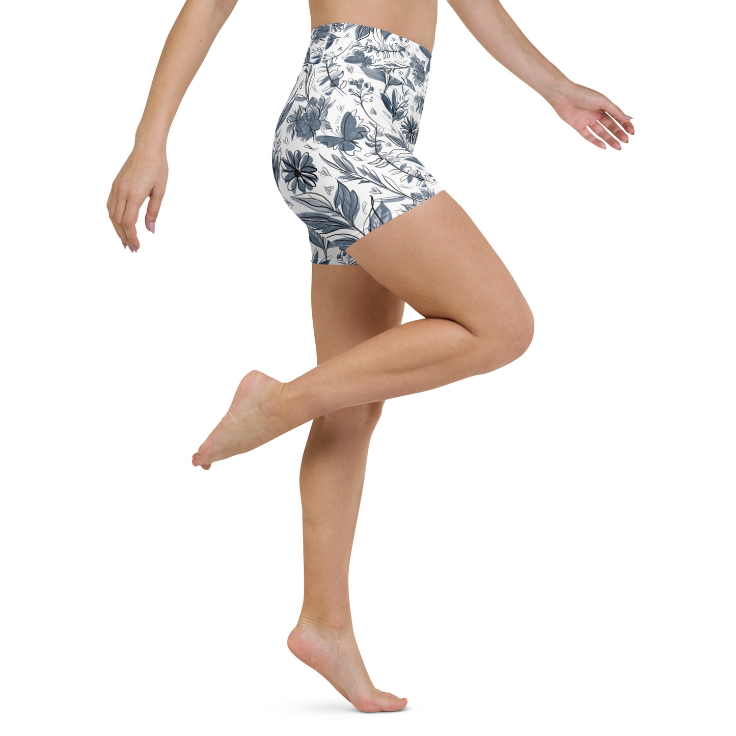 Watercolor White Yoga Shorts. Houston Collection. Design hand-painted by the Designer Maria Alejandra Echenique