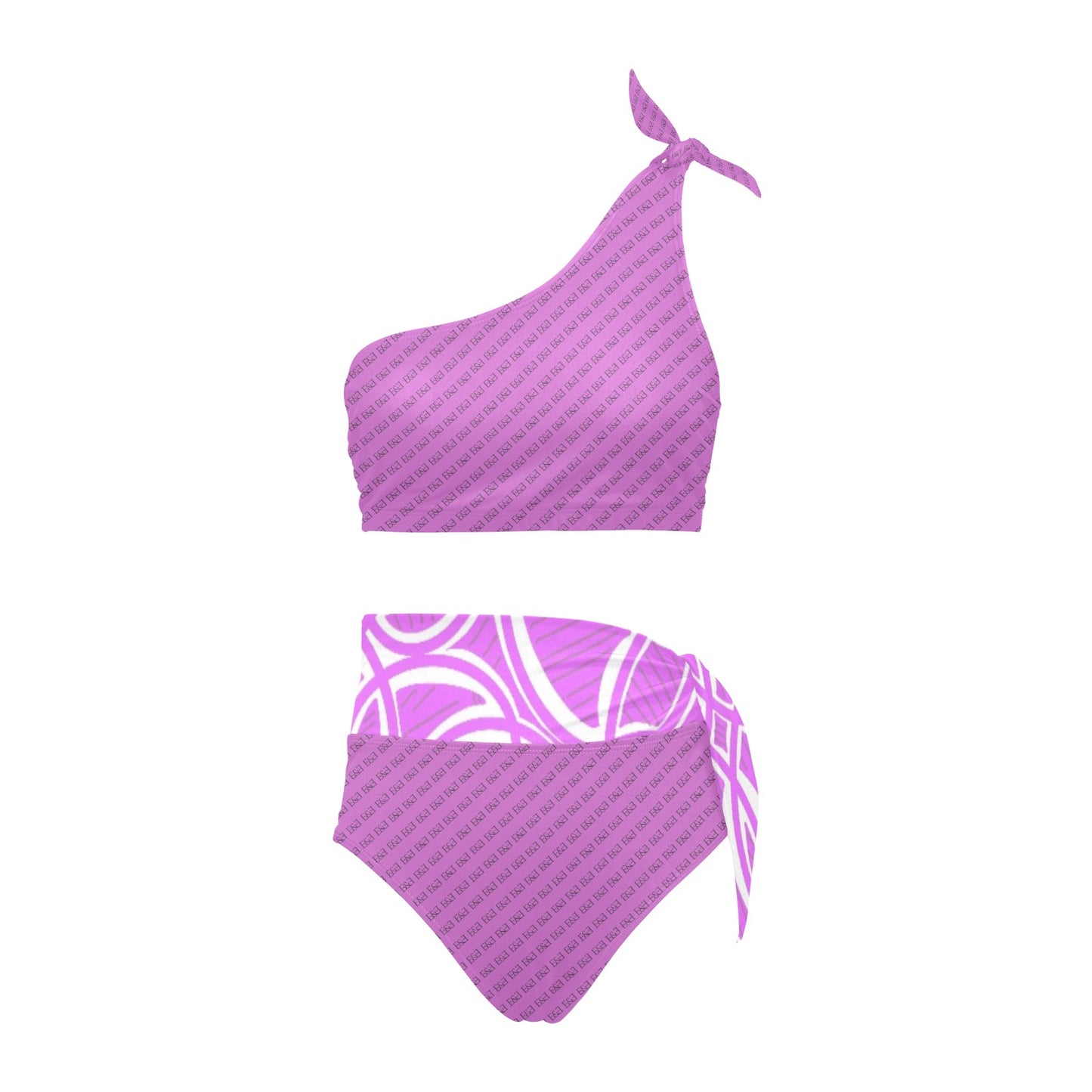 E&E Signature Pink One Shoulder Bikini Set. Design hand-painted by the Designer Maria Alejandra Echenique