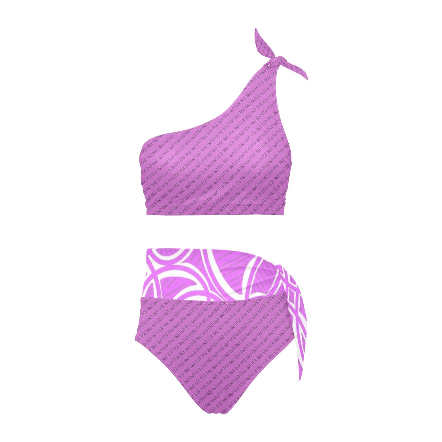Geometric Pink One Shoulder Bikini Set. Design hand-painted by the Designer Maria Alejandra Echenique