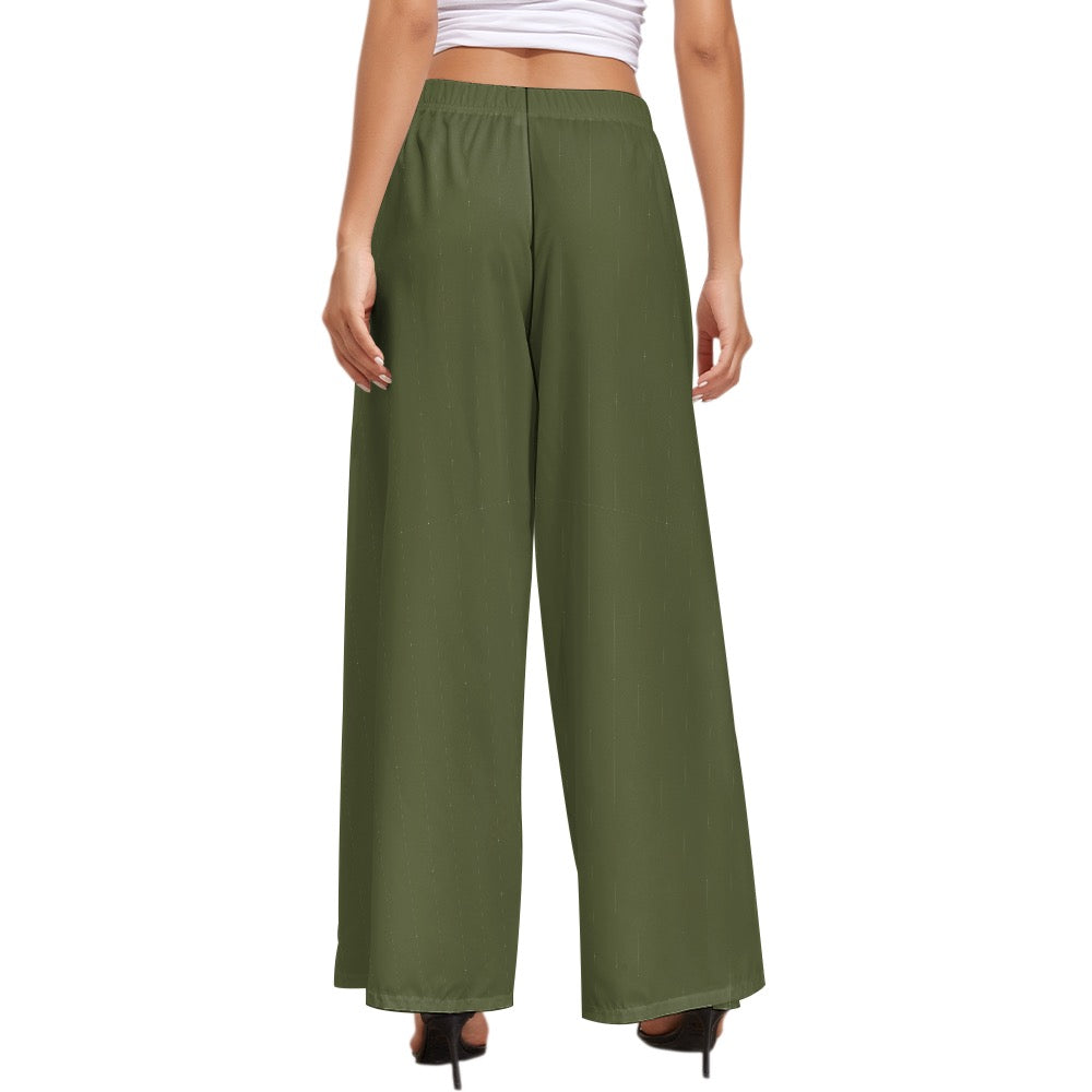 Green solid Wide Leg Pants. Miami Collection