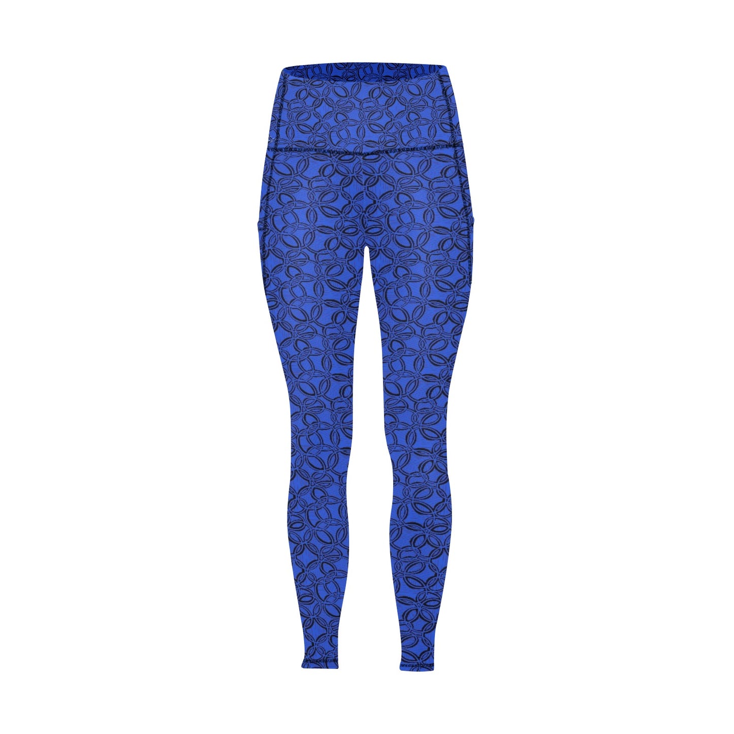 Geometric Blue Leggings with Pockets. Design hand-painted by the Designer Maria Alejandra Echenique