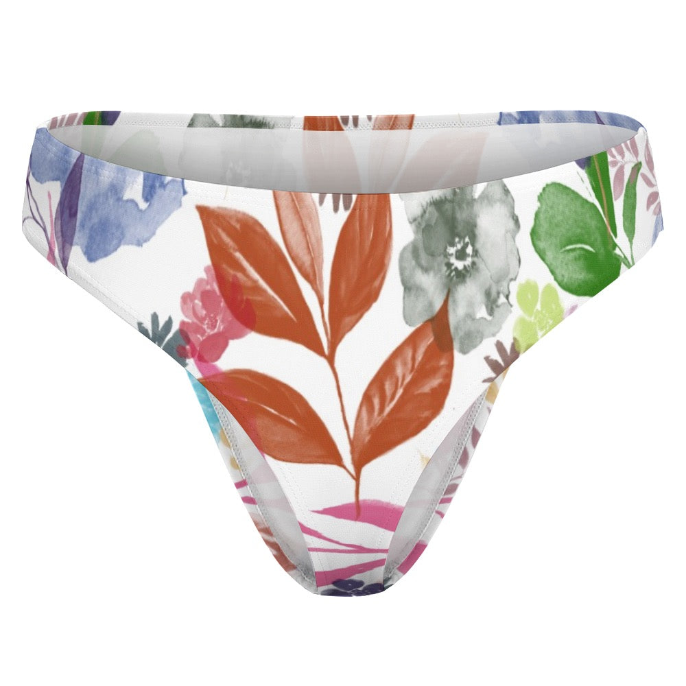 Multicolor Flowers Swimwear Thong. Houston collection. Design hand-painted by the Designer Maria Alejandra Echenique