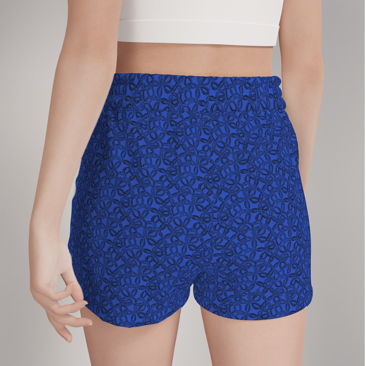 Geometrical Blue / Black Women's Casual Shorts. Pattern hand-painted by the Designer Maria Alejandra Echenique
