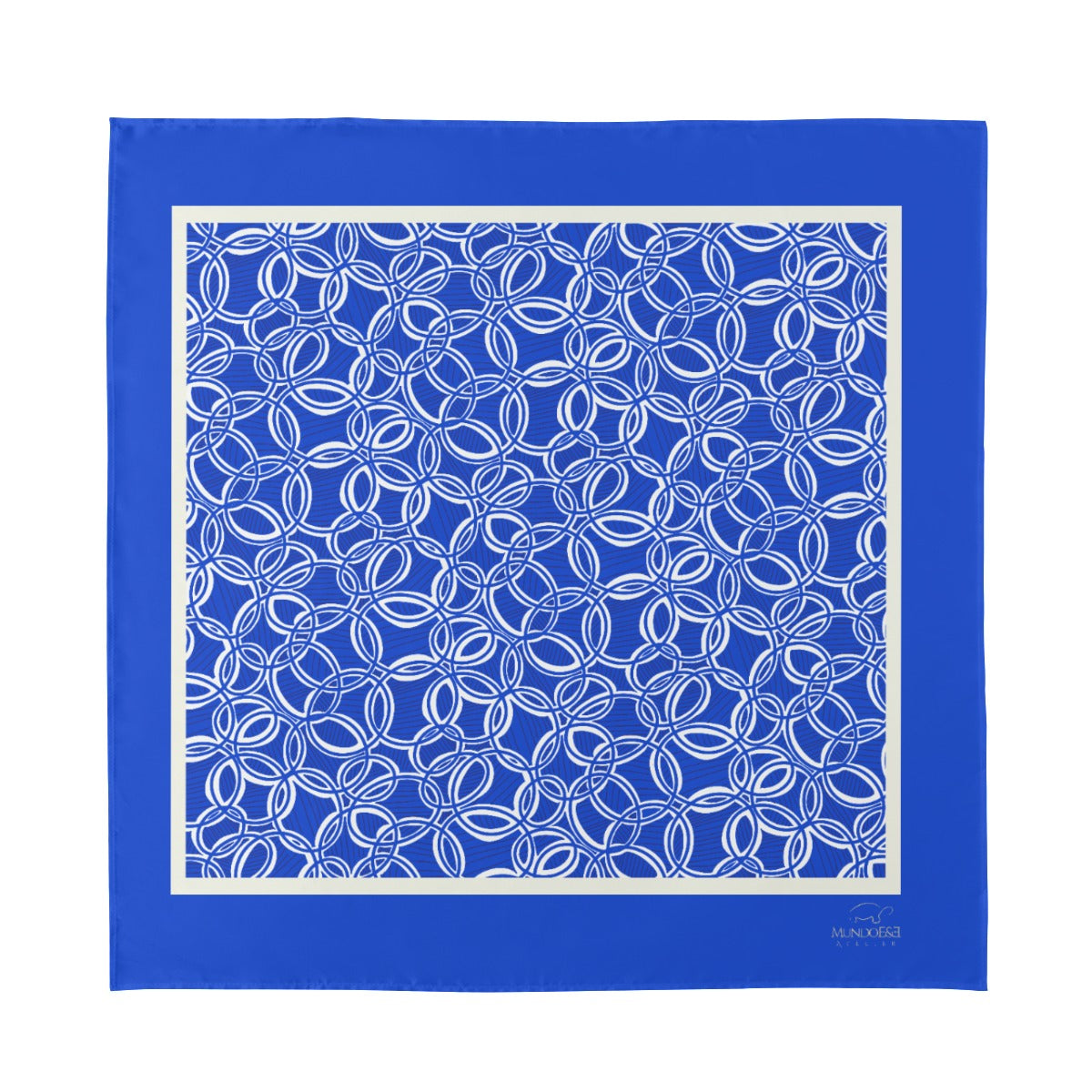 Geometric Blue and White Silk Scarf. Design hand-painted by the Designer Maria Alejandra Echenique