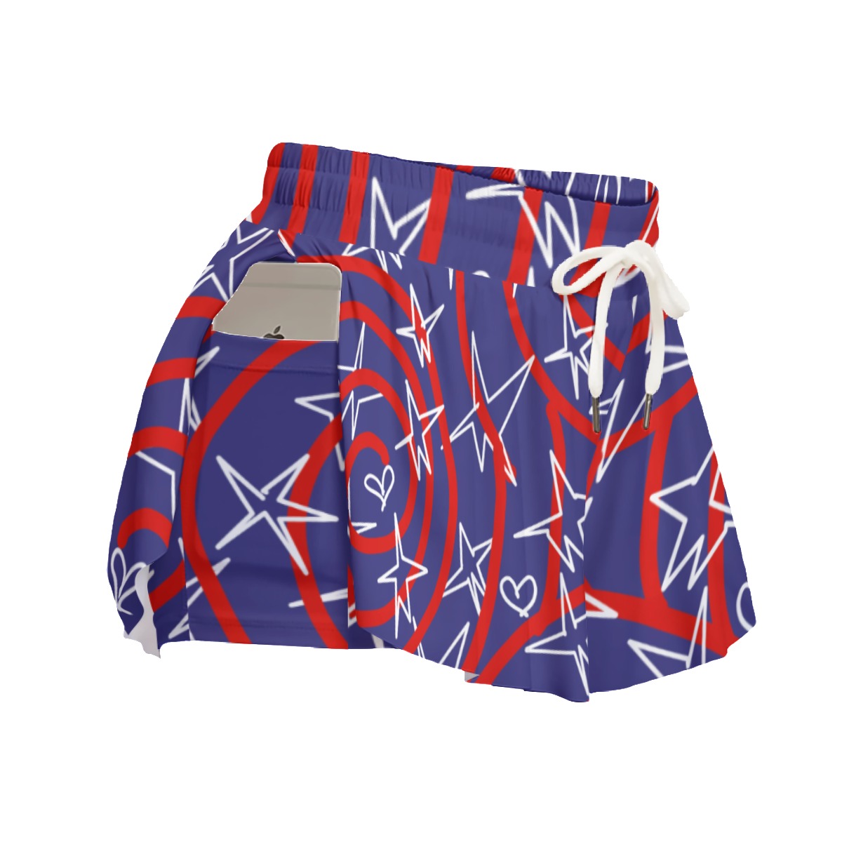 America inspired Women's Sport Skorts With Pocket. Short. Skirt. Design hand-painted by the Designer Maria Alejandra Echenique.