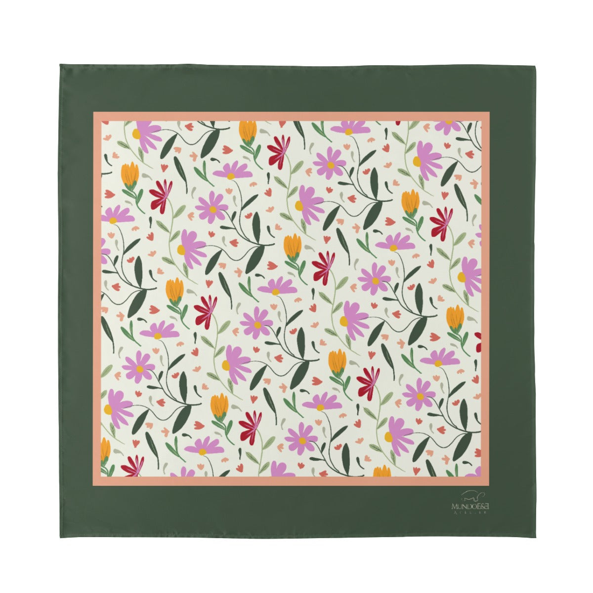 Botanical Off-White Silk Scarf. Pattern hand-painted by the Designer Maria Alejandra Echenique
