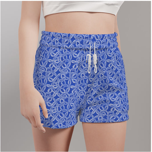 Geometrical Blue & White Women's Casual Shorts. Pattern hand-painted by the Designer Maria Alejandra Echenique