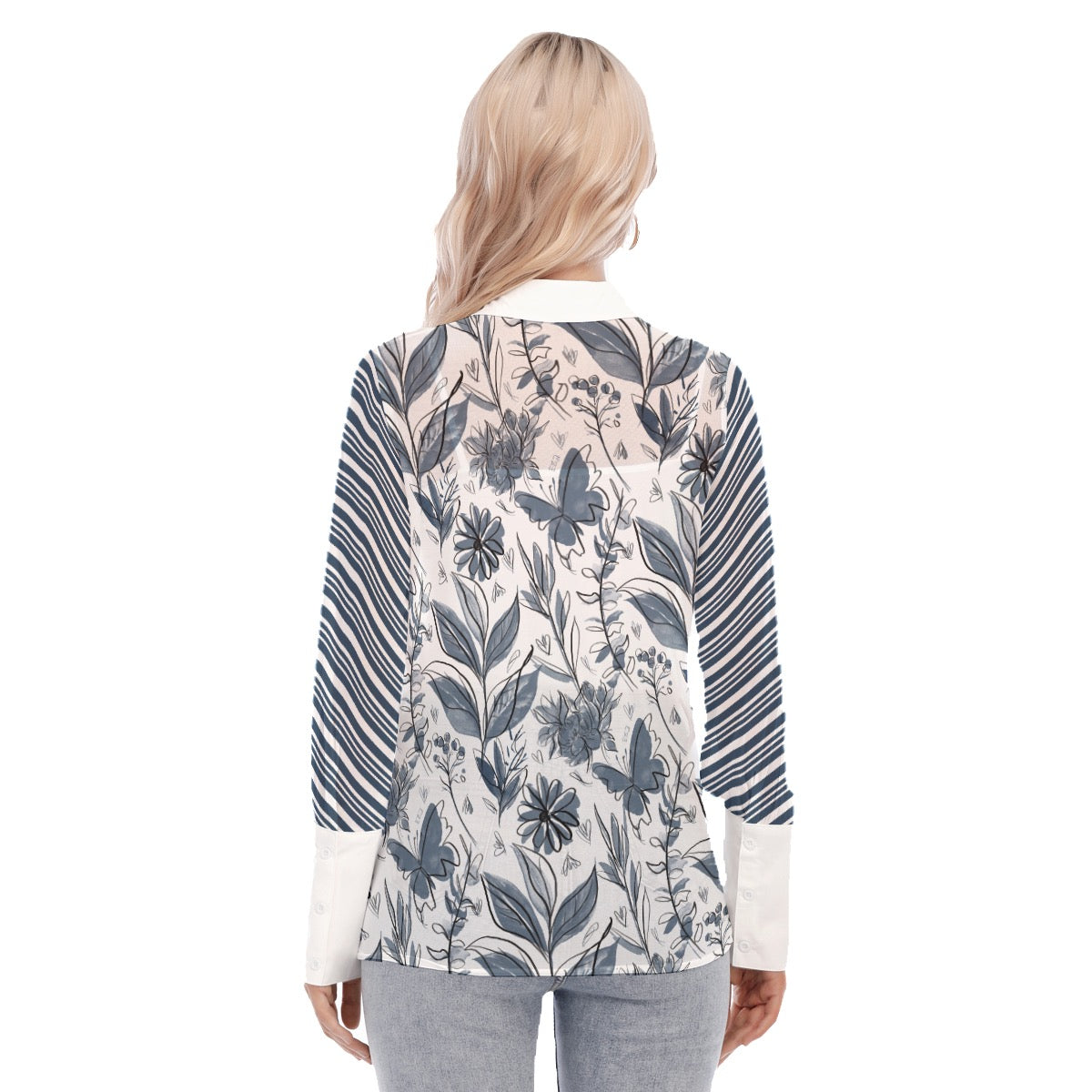 Watercolor blue and white Women's Mesh Blouse. Design hand-painted by the Designer Maria Alejandra E