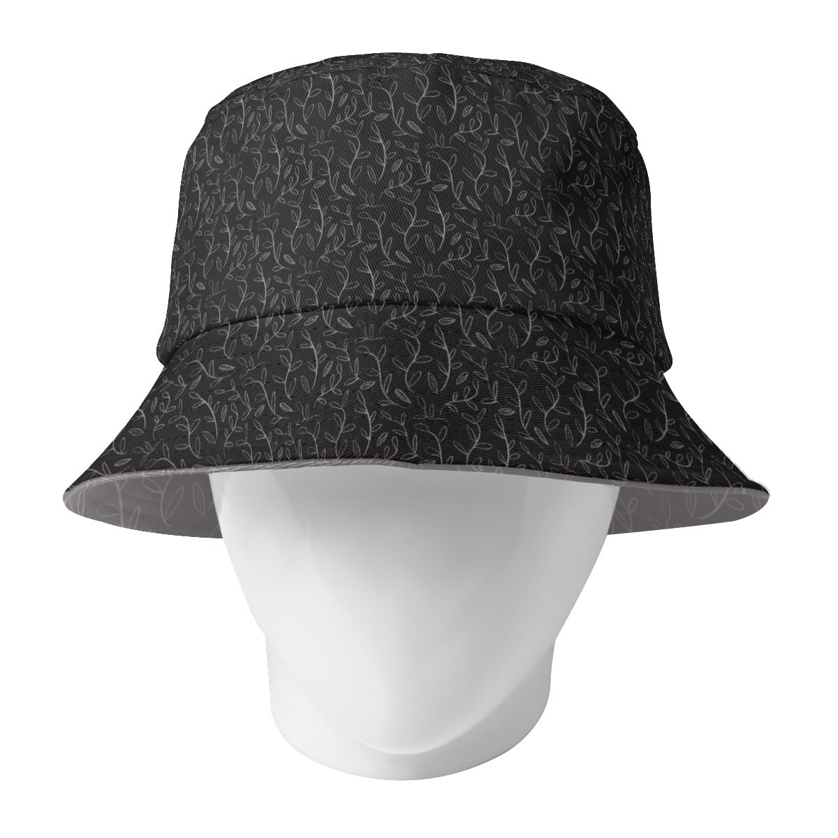 Super Bloom Collection Black & Grey Beige leaves Fisherman Hat. Design hand-painted by the Designer Maria Echenique