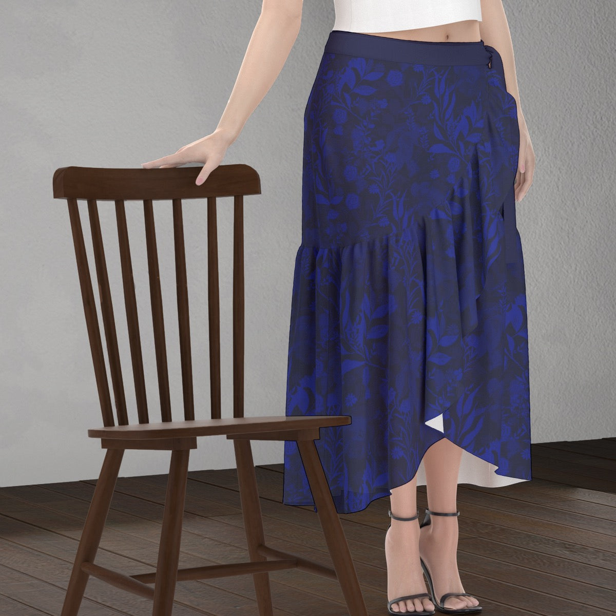 Caracas Collection Blue Wrap Skirt. Design hand-painted by the Designer Maria Alejandra Echenique