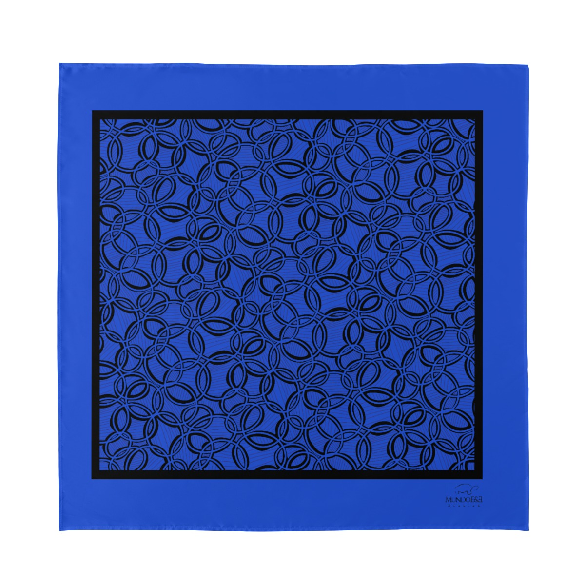 Geometric Blue & Black Geometric Silk Scarf. Design hand-painted by the Designer Maria Alejandra Echenique