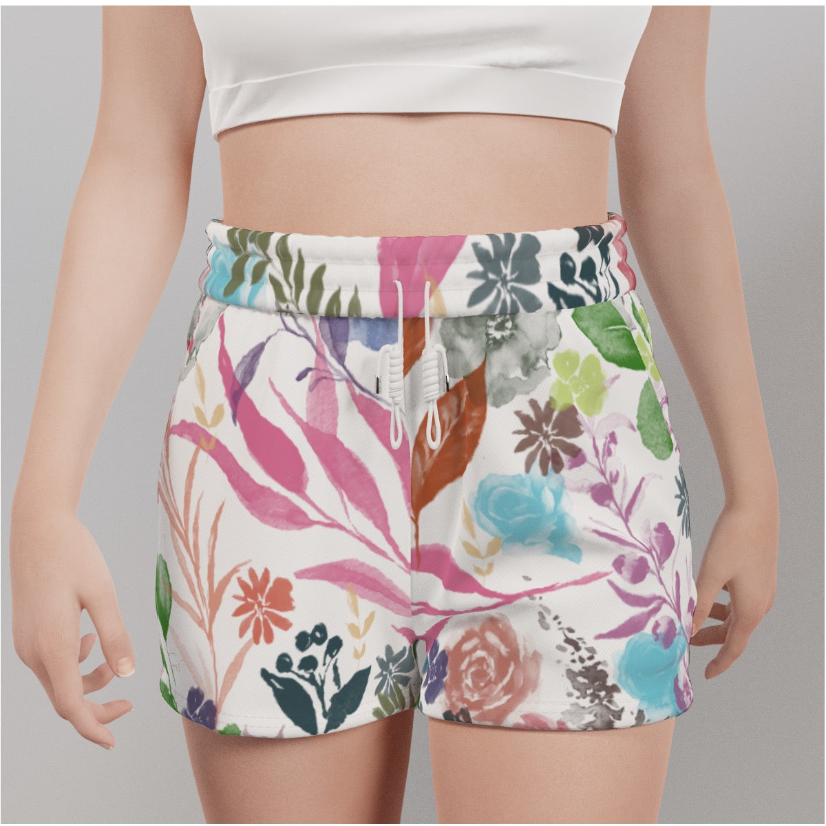 Multicolor white Casual Shorts. Design hand-painted by the Designer Maria Alejandra Echenique