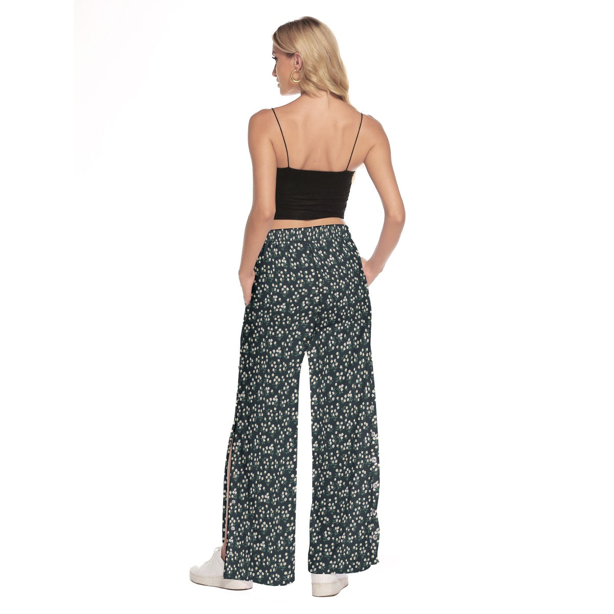 Super Bloom Little margaritas Side Slit Snap Button Trousers. Design hand-painted by the Designer Ma
