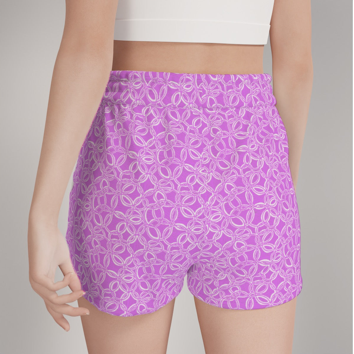 Geometrical Pink Women's Casual Shorts. Pattern hand-painted by the Designer Maria Alejandra Echenique