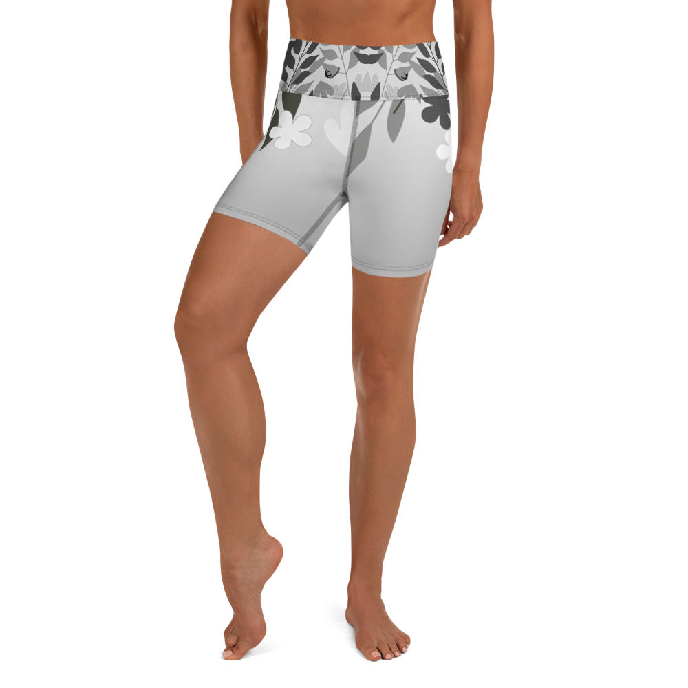 Gray Flowers Yoga Shorts - 1977 Collection