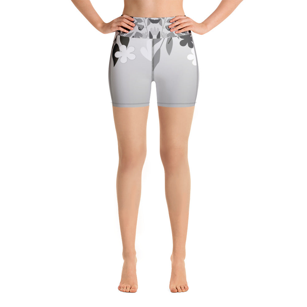 Gray Flowers Yoga Shorts - 1977 Collection